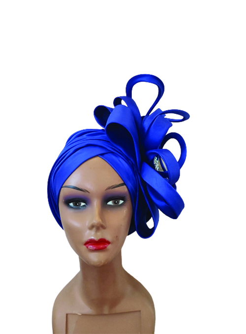 Royal Blue Turban with bows and brooch